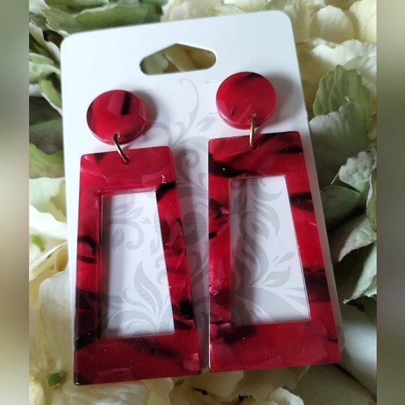 New Red Acrylic Abstract Earrings - Picture 8 of 8